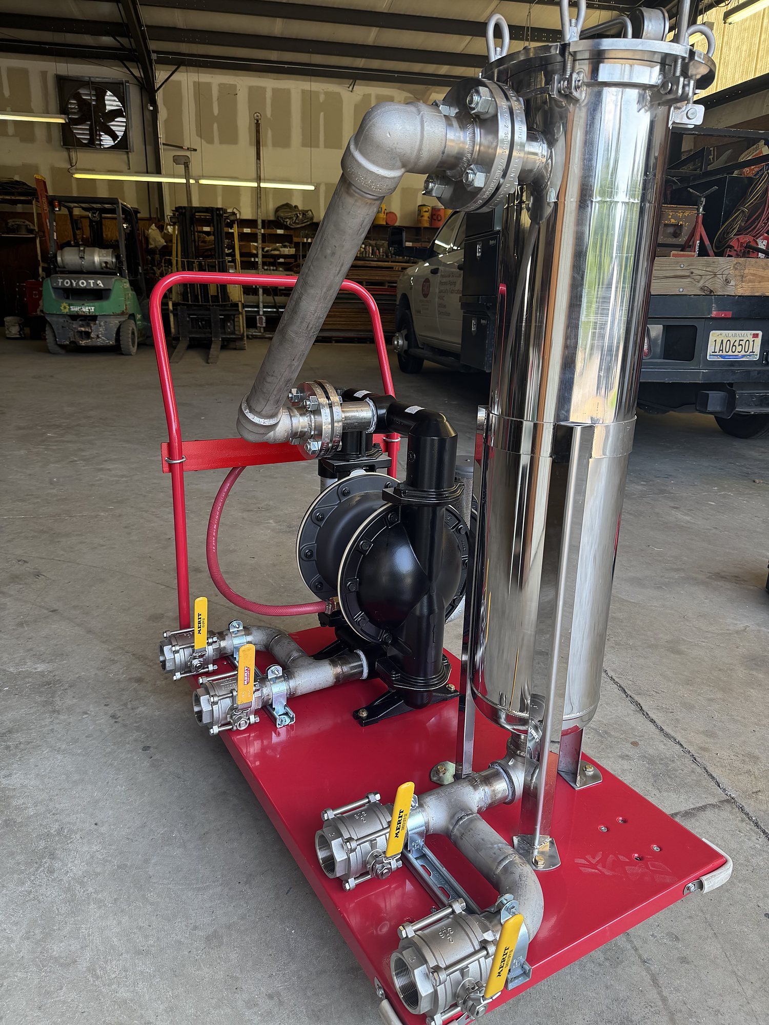 Stainless strainer and pump skid built in the EMCO shop