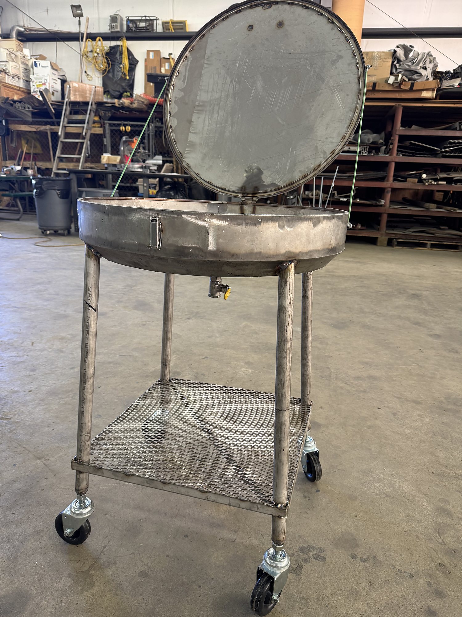 Stainless stand with hinged lid fabricated in the shop