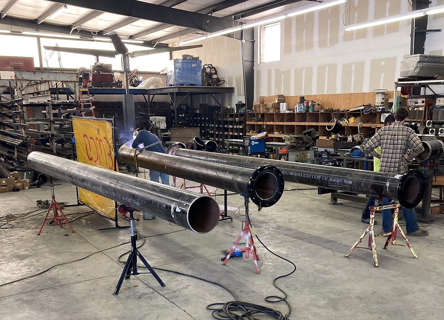 Large-bore carbon steel pipe for a Sherwin-Williams cooling tower being fabricated in the EMCO shop