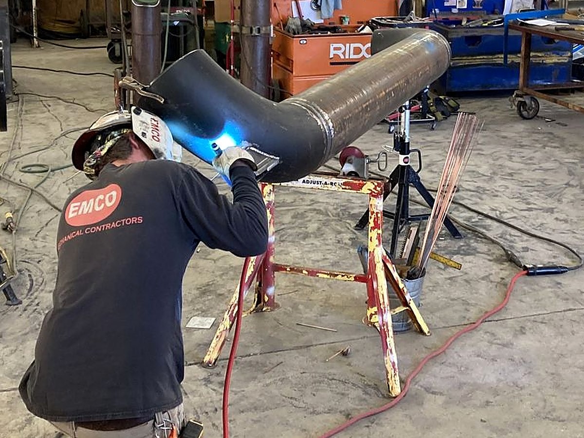 EMCO welder fabricating pump piping